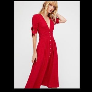 FREE PEOPLE M red gauze cotton “Love of My Life” midi dress